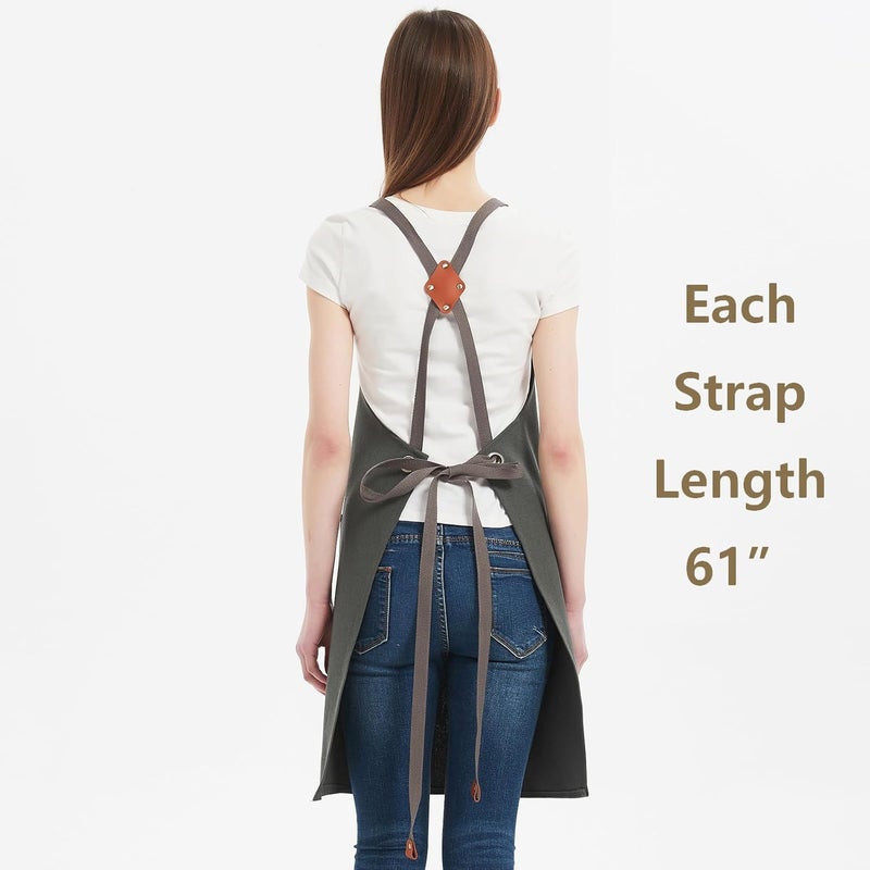 AFUN Chef Aprons for Women Men with Large Pockets, 12-Ounce Cotton Canvas Cross Back Water Repellent Apron (Grey) - Image 3